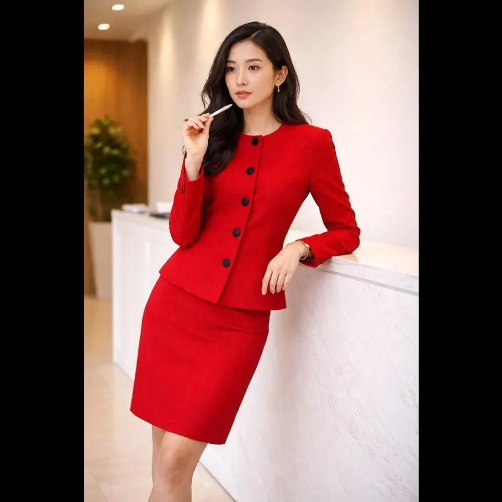 Valerie Stevens Red Wool Skirt Suit Size 6 Vintage Power Suit Set - Picture 2 of 9